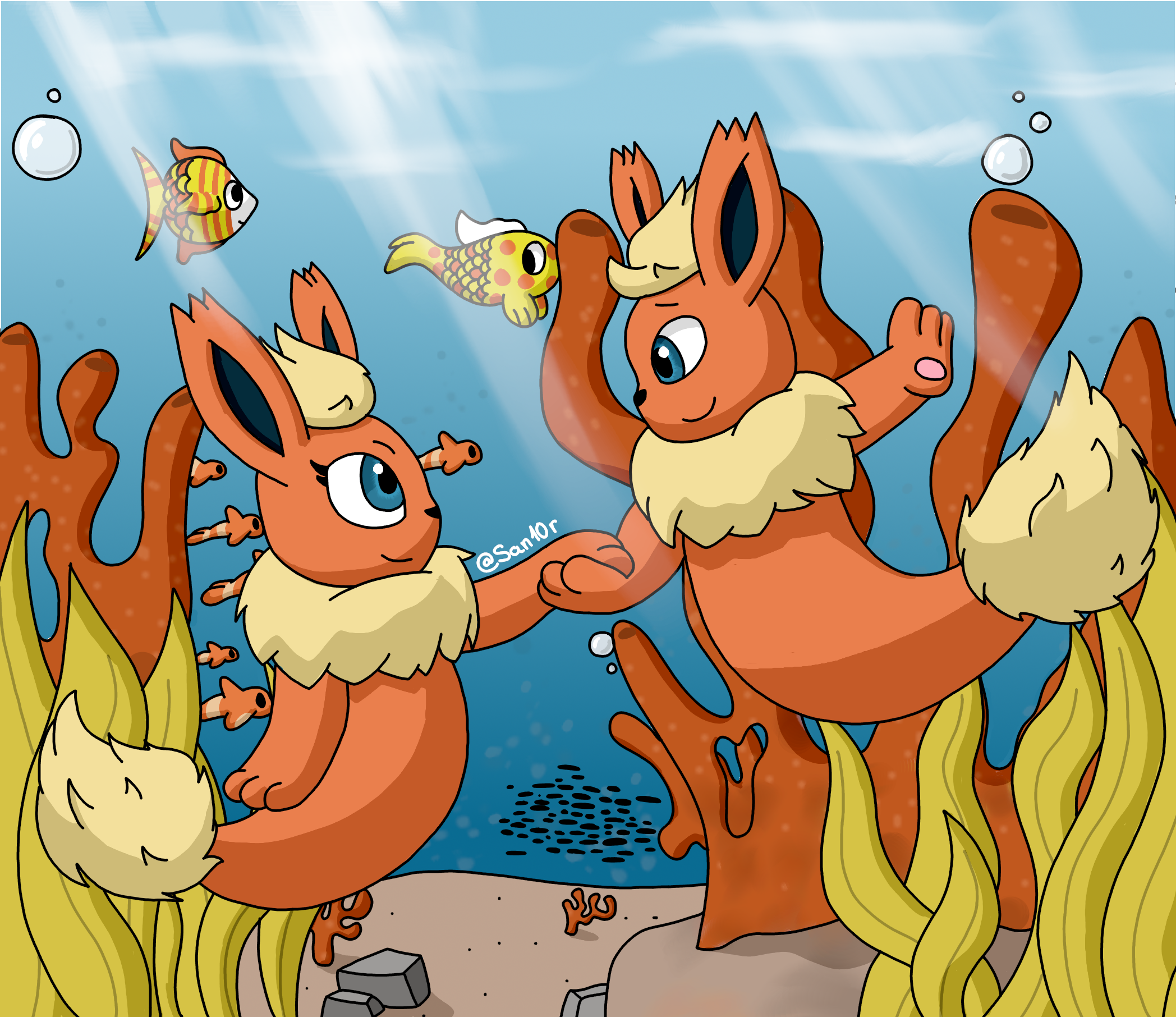 [Comm] Two Floofs Under the Sea! - By @san10r on Itaku
