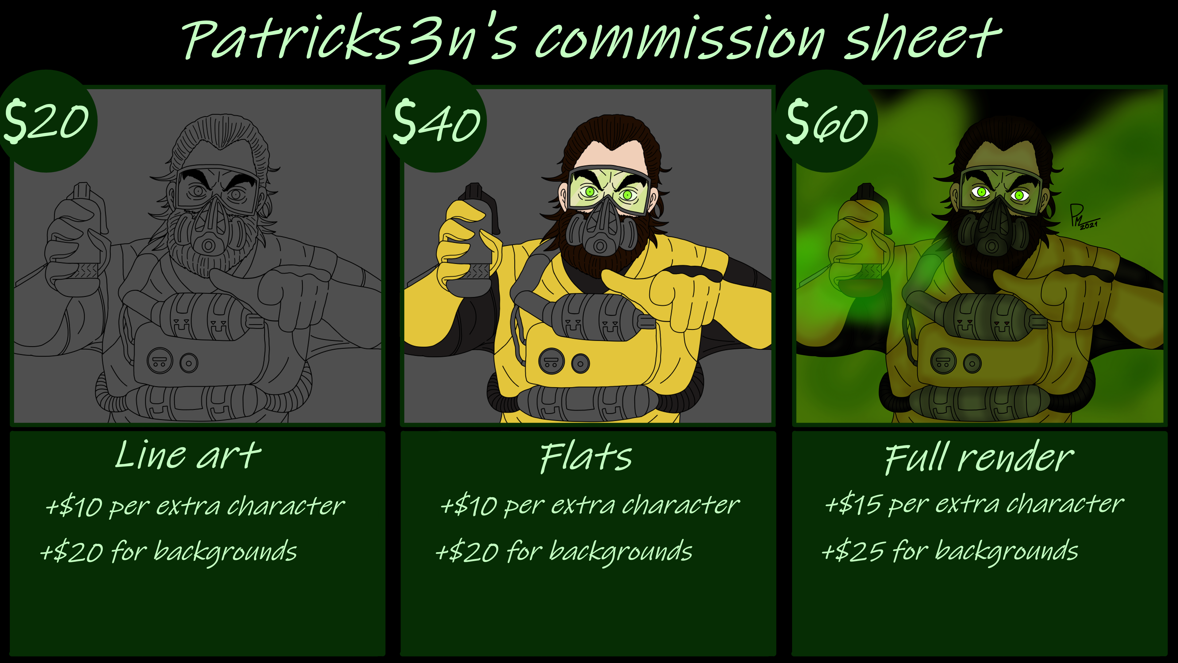 Commissions sheet - By @patricks3n on Itaku