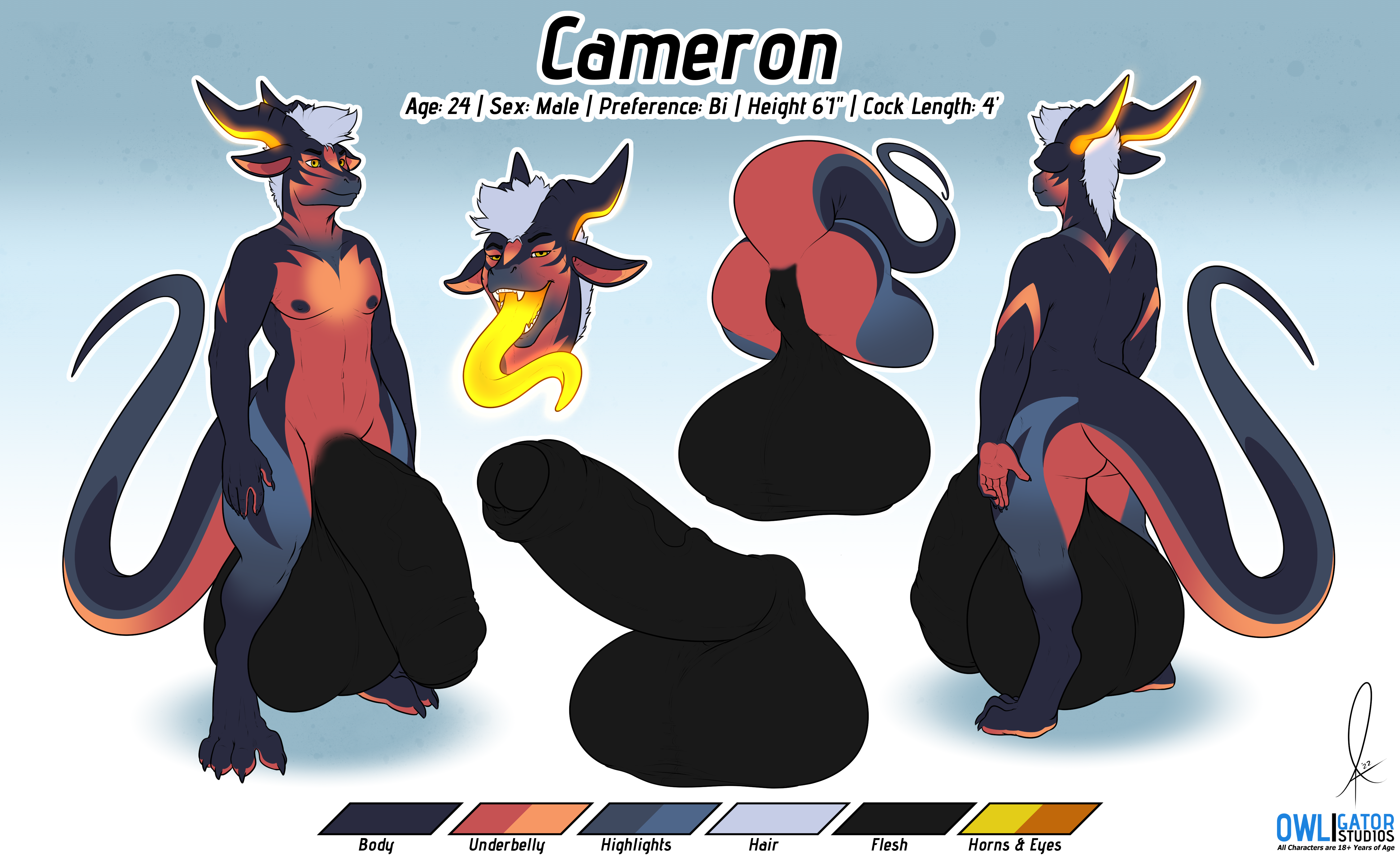 Reference Sheet - Cameron - By @owligatorstudios on Itaku