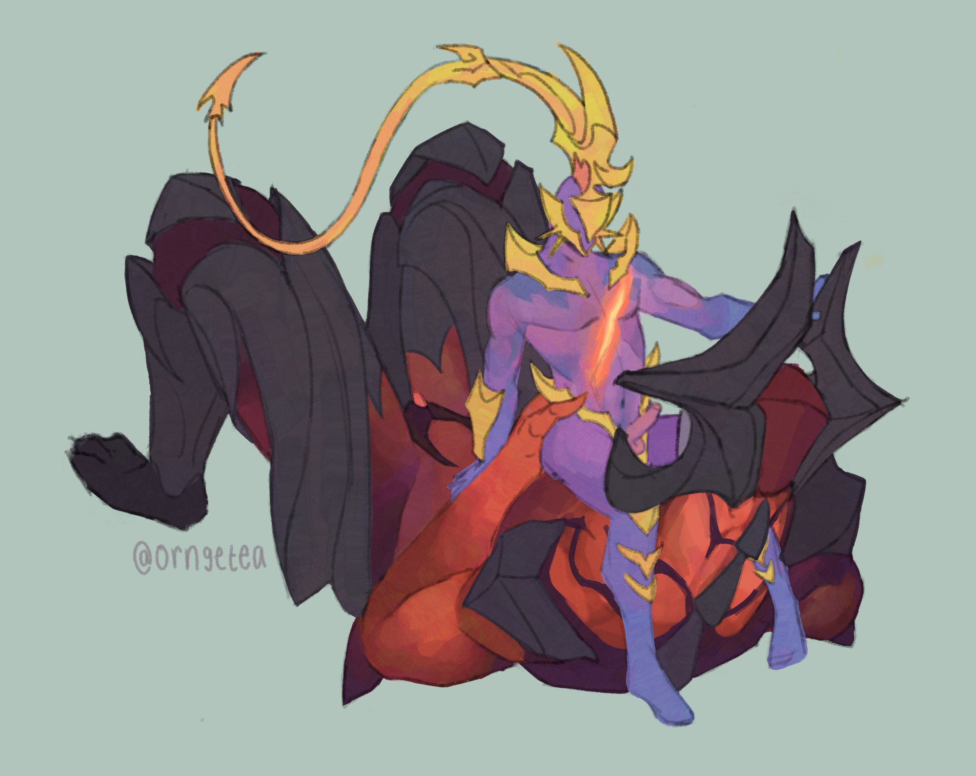 Corrupted Pantheon x Aatrox - By @ornge on Itaku