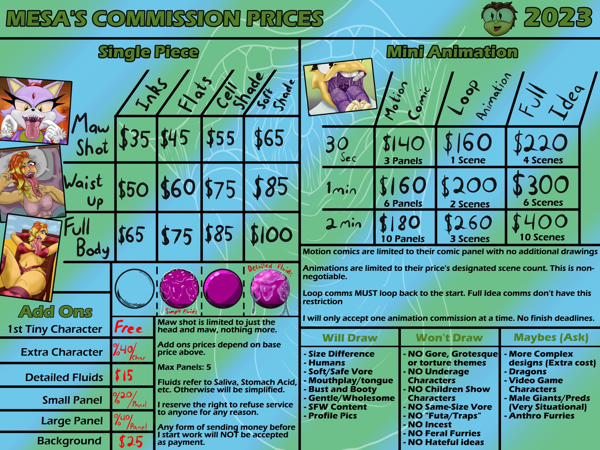 Mesa's Commission Price Sheet 2023 - By @mesa123 on Itaku