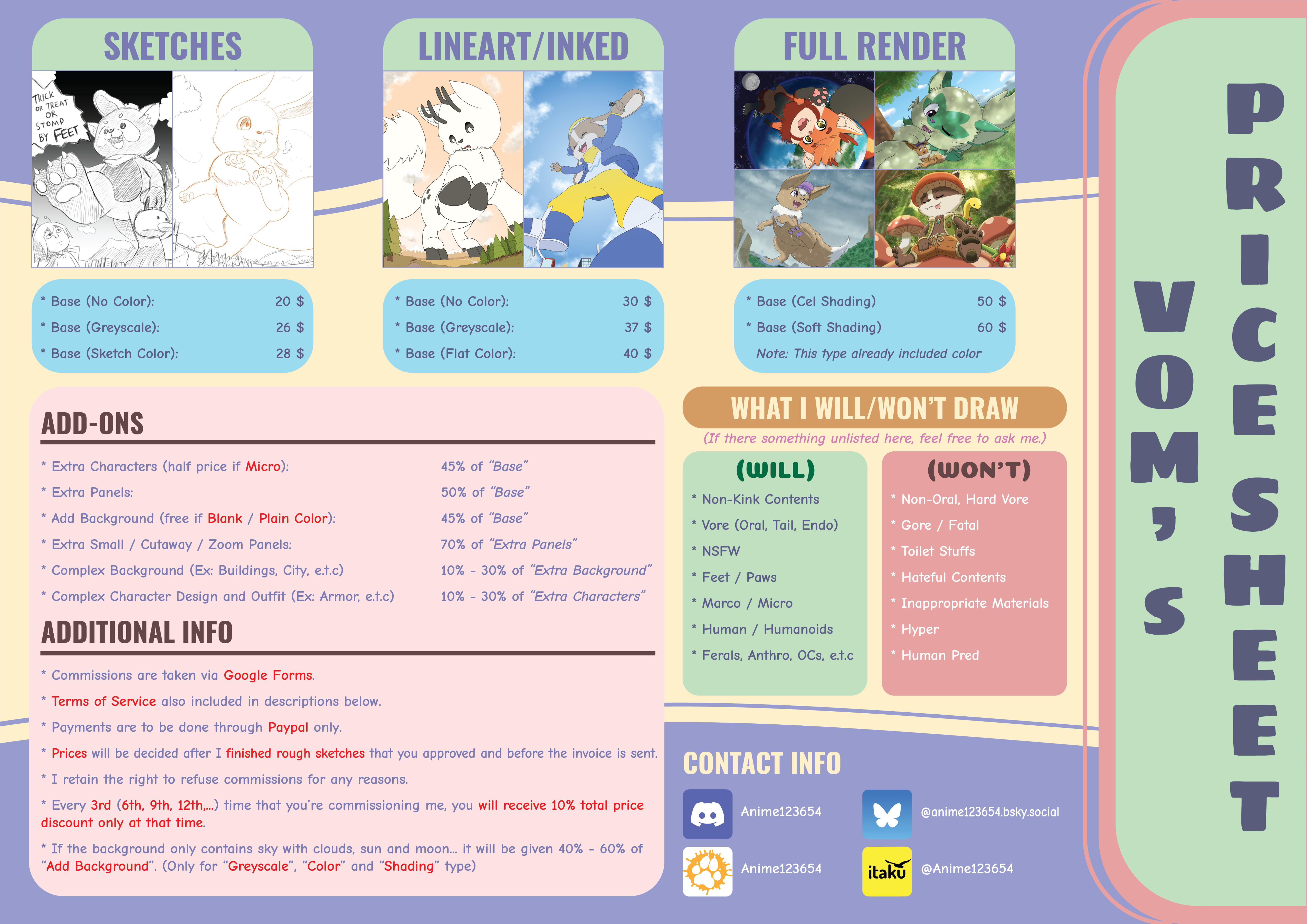 Commissions Price Sheet 2025 V1.0 [Outdated] - By @anime123654 on Itaku