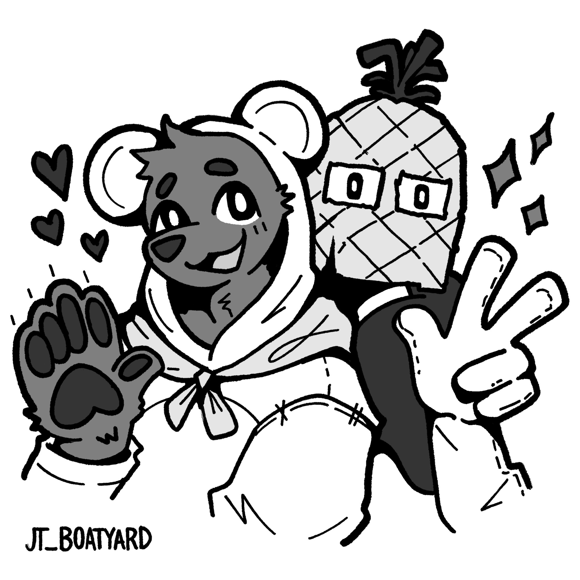 BONNIE BEAR + Pineapple Head B&W By jt_boatyard on Itaku