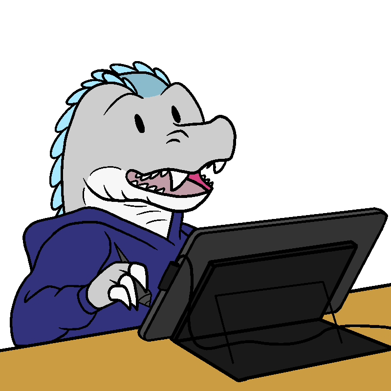 Smiling chatty anthro gator