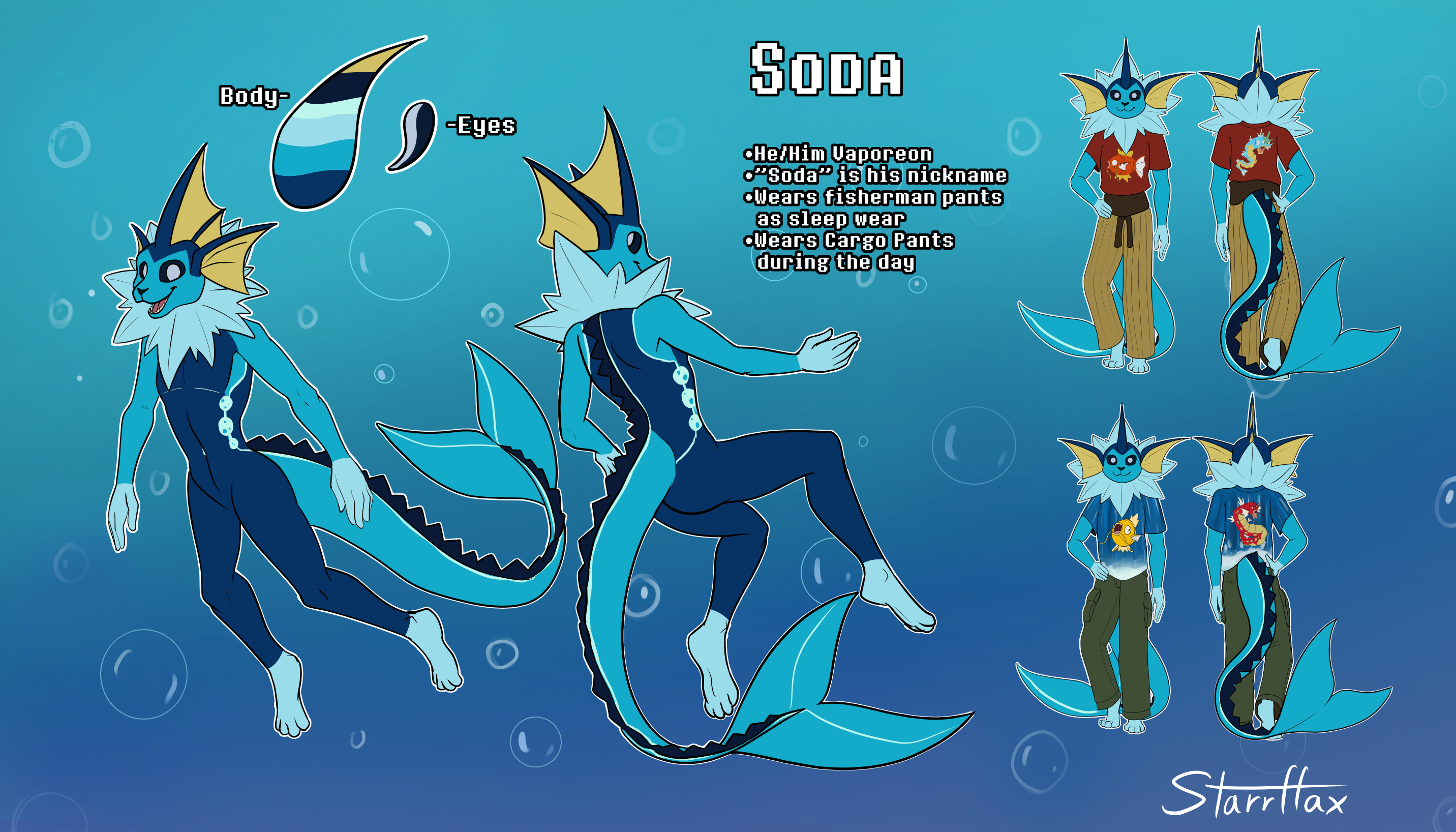 Soda the Vaporeon - Ref Sheet Comm - By @starrffax on Itaku