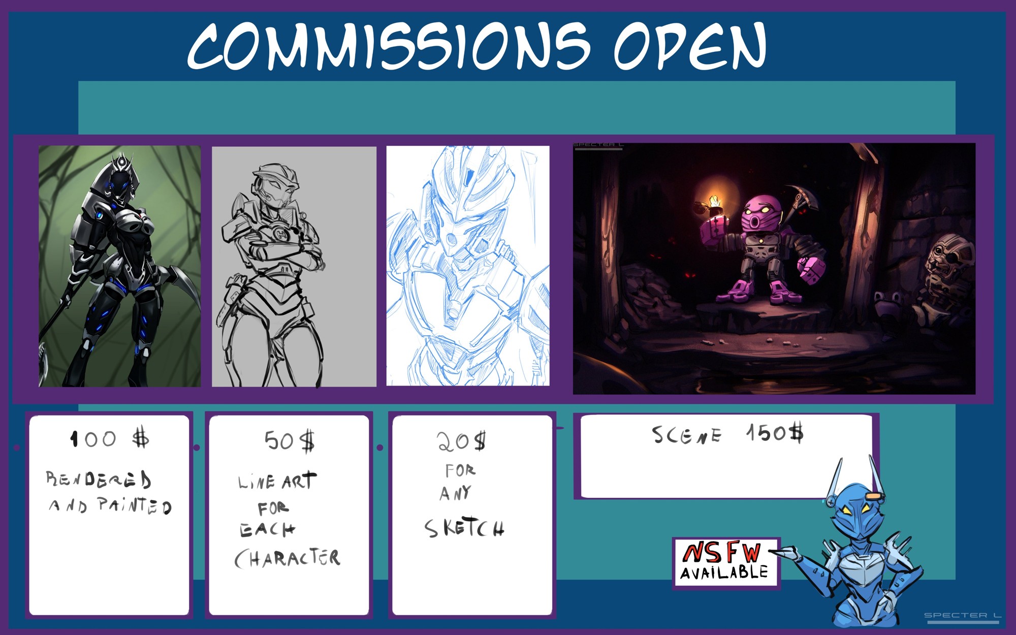 Commissions open 1 - By @specterl on Itaku