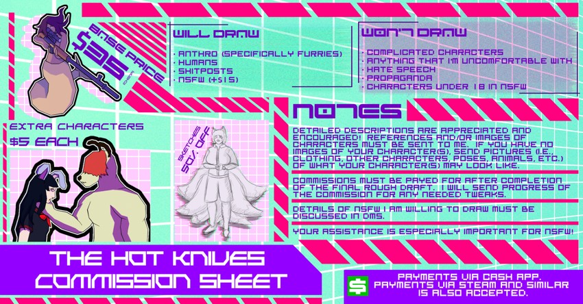 Commissions in general - By @hotknives on Itaku