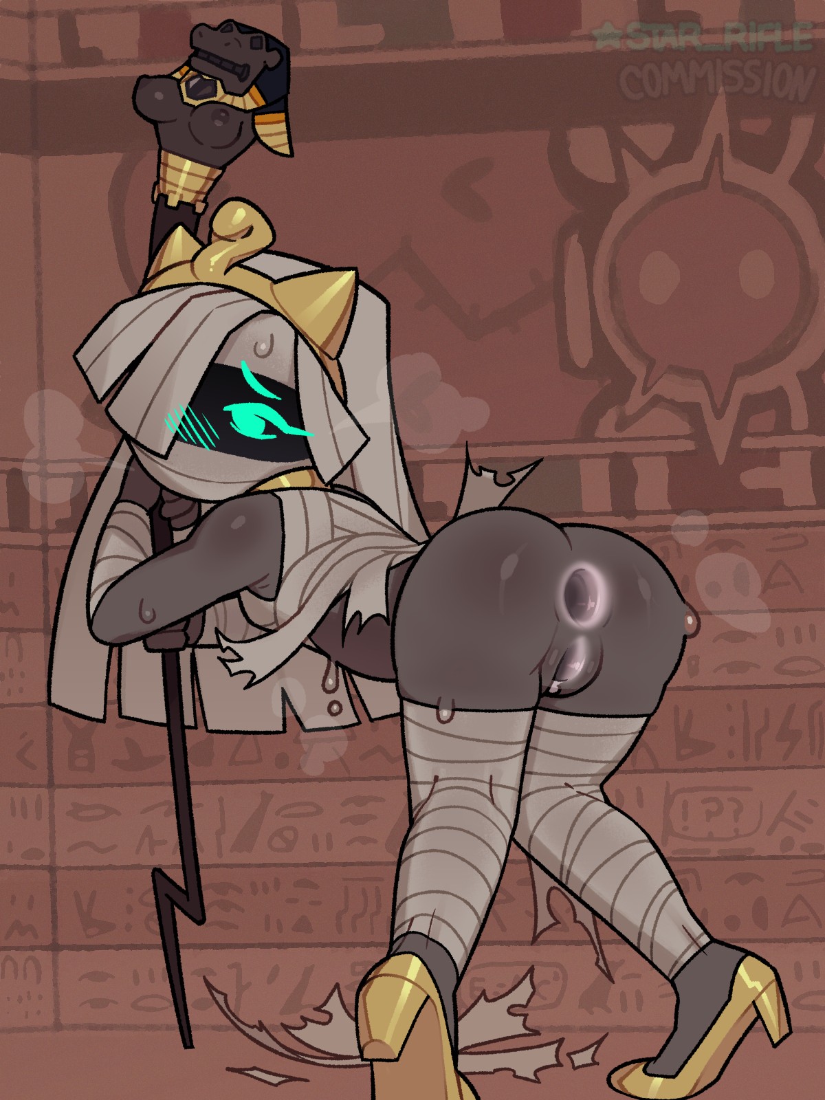 Aisha now sits alone, genitals still agape.
