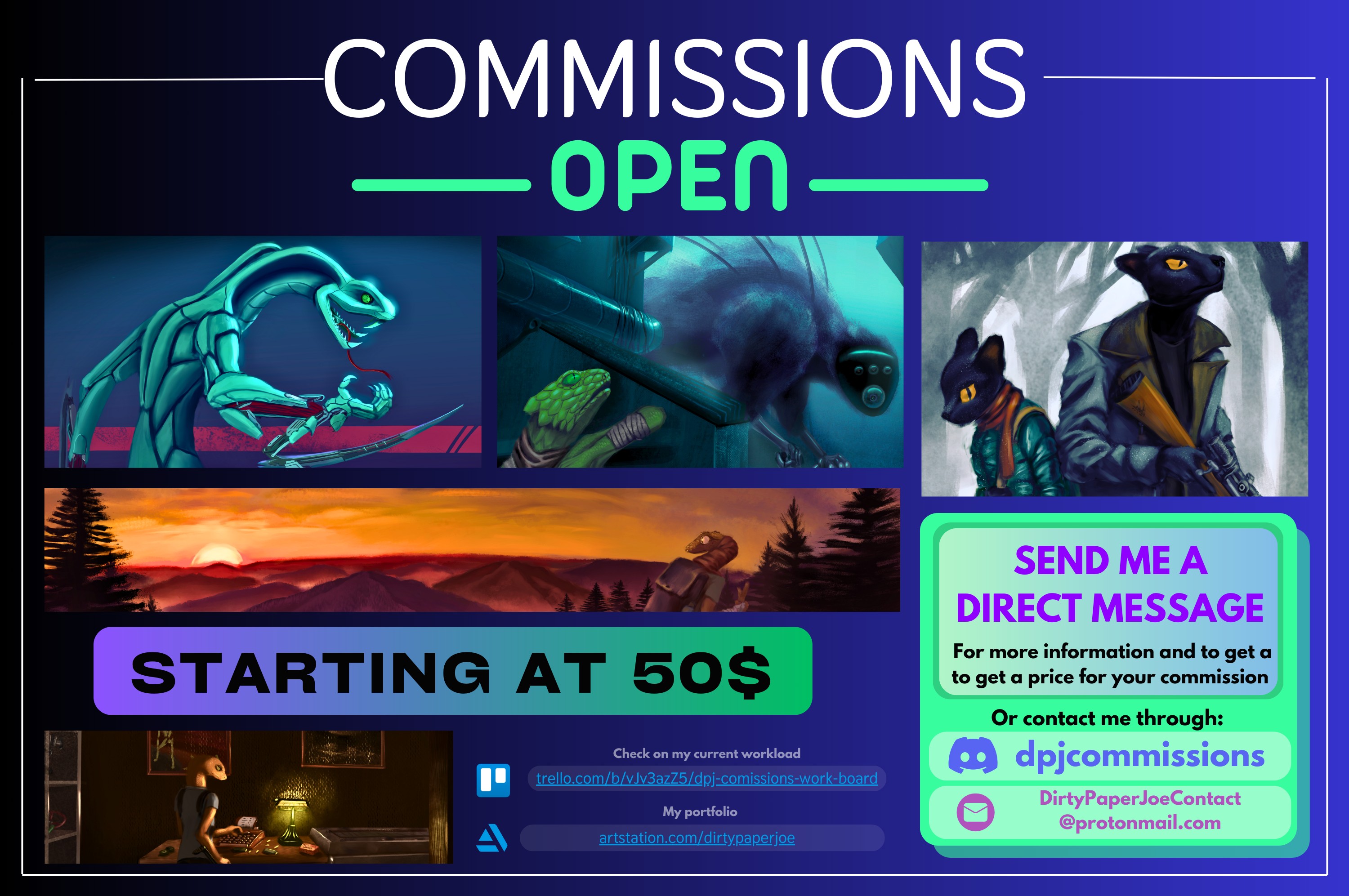 Commissions Open! - By @dirty_paper_joe on Itaku