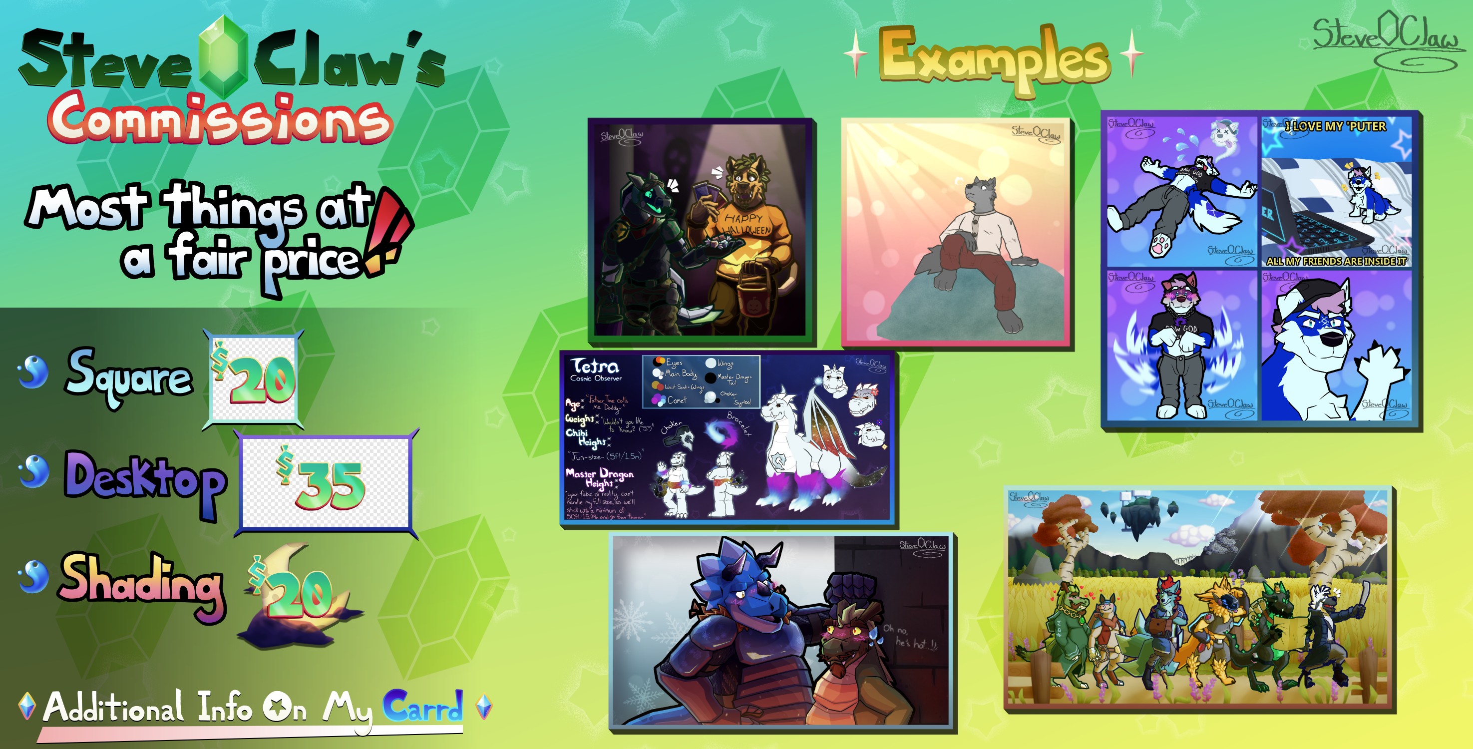 Steve's Commissions Open! - By @steveemeraldclaw on Itaku