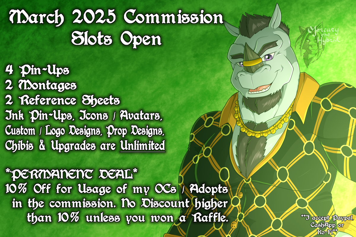 March 2025 Commissions [OPEN 8/8] - By @mercury_the_hybrid on Itaku