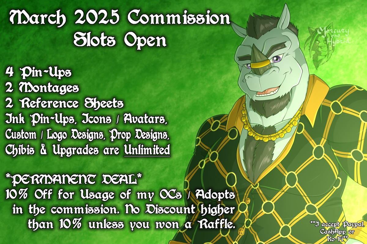 March 2025 Commissions [OPEN 8/8] - By @mercury_the_hybrid on Itaku