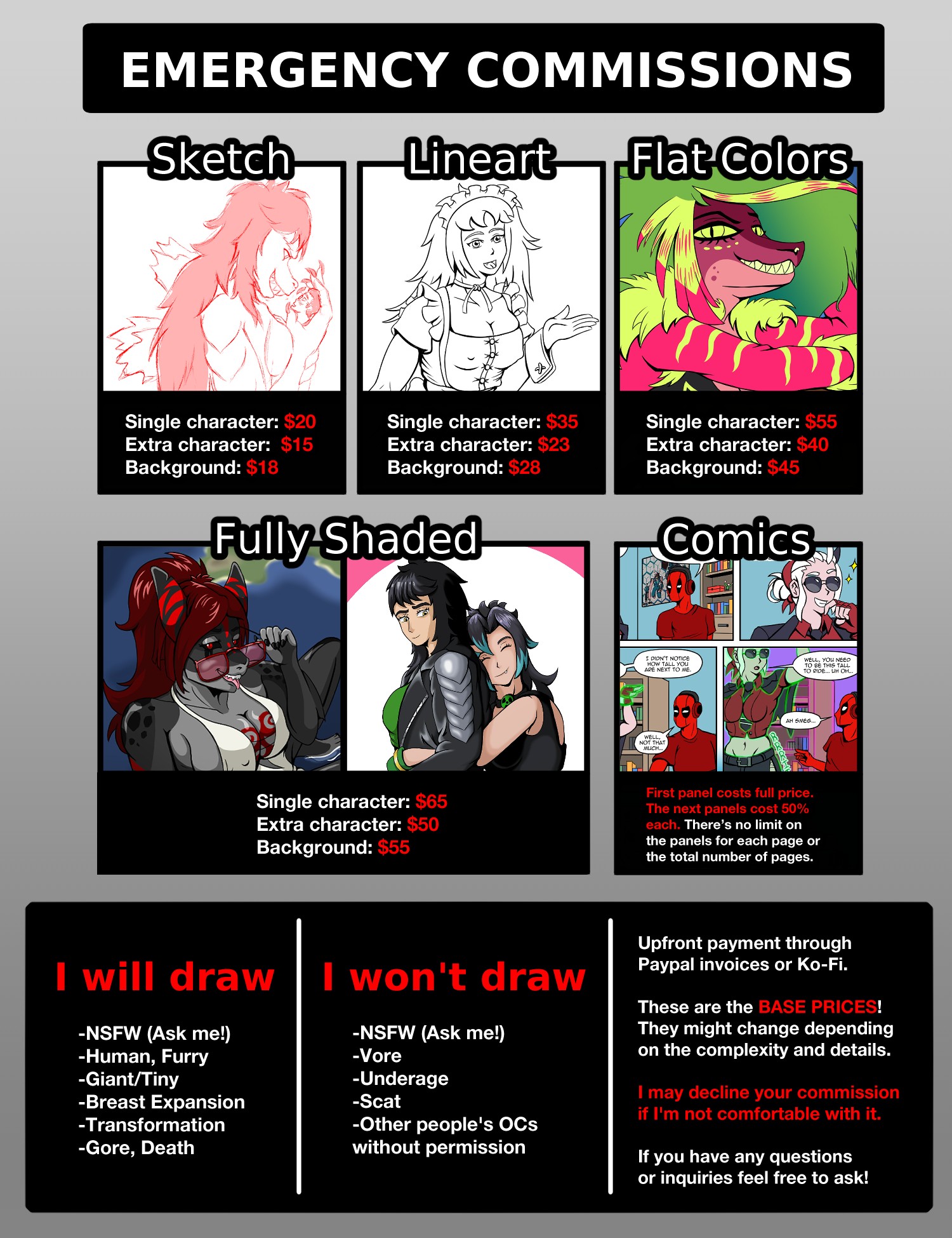 Emergency Commissions - 2024 - By @sayer-raider on Itaku