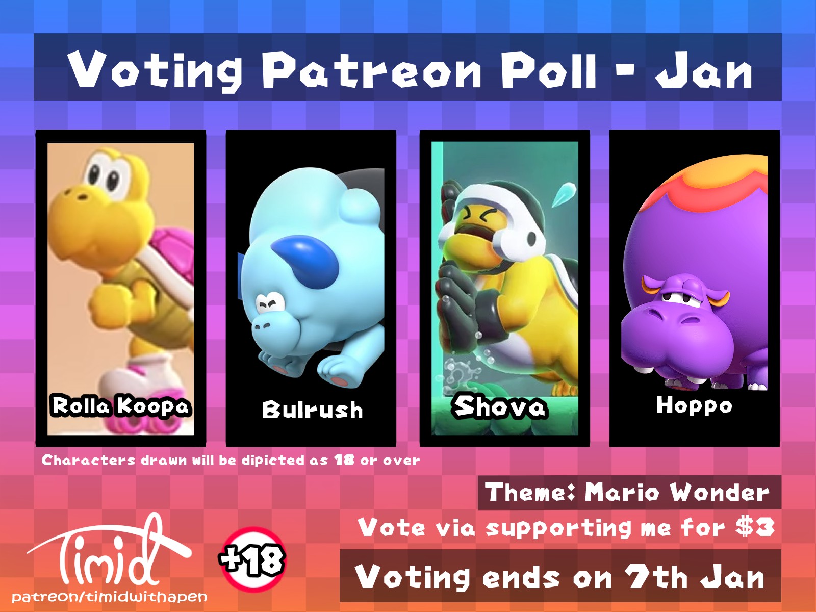 Exclusive Patreon Poll - Jan 2024 - By @timidwithapen on Itaku