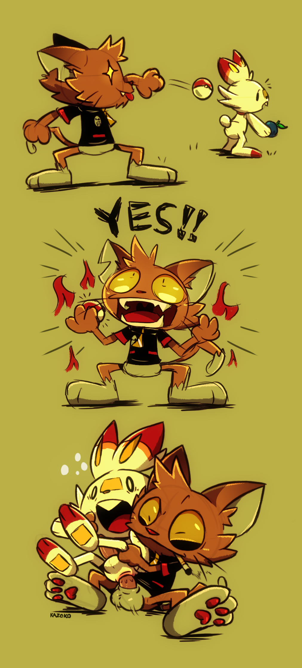 Jaq catches Scorbunny - By @kazoko on Itaku