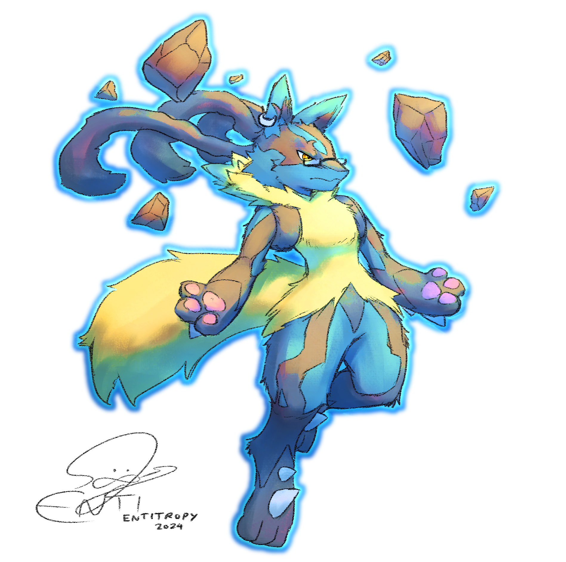Lucario Enti - Cool pose - Saturated - By @entitropy on Itaku