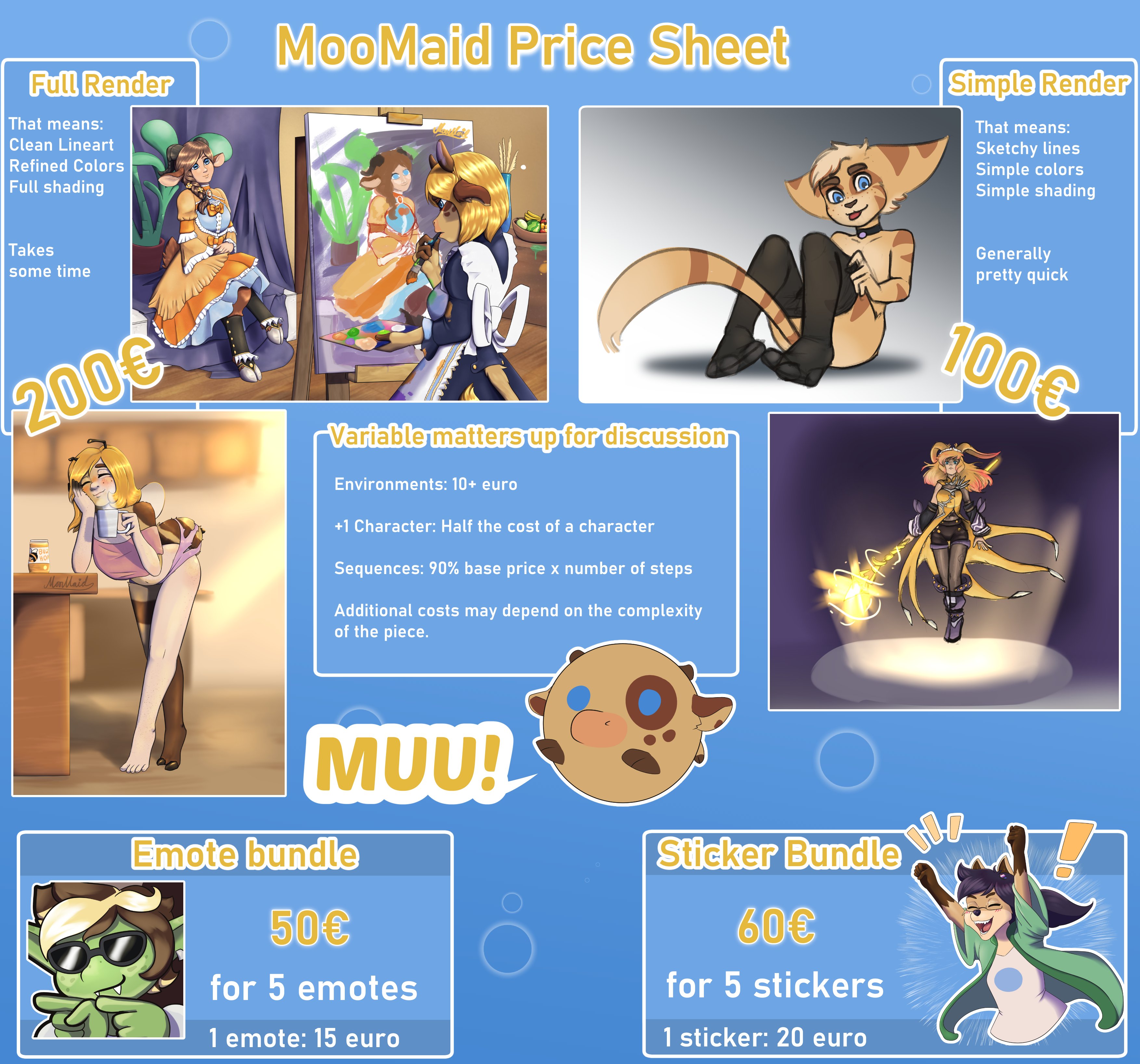 Commissions Open August 2024 - By @moomaid on Itaku