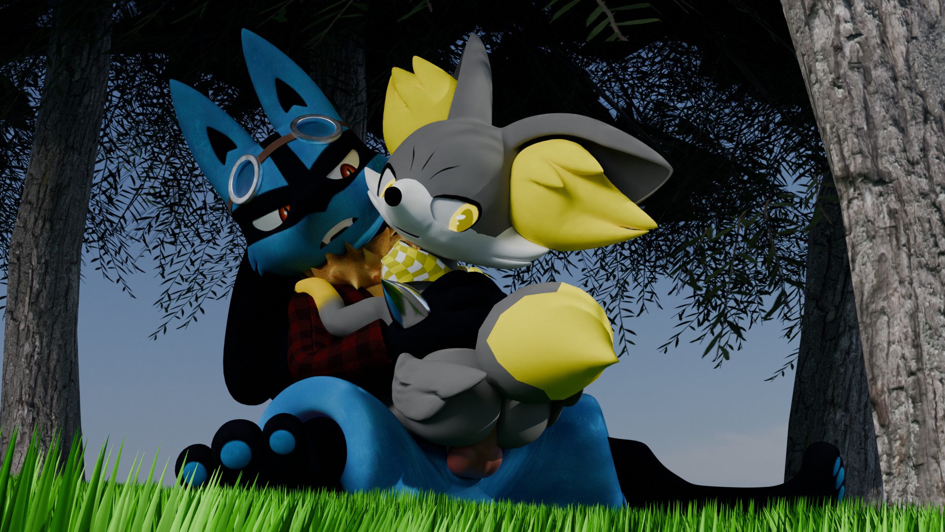 A forest plapping art trade~ - By @novathelucario on Itaku