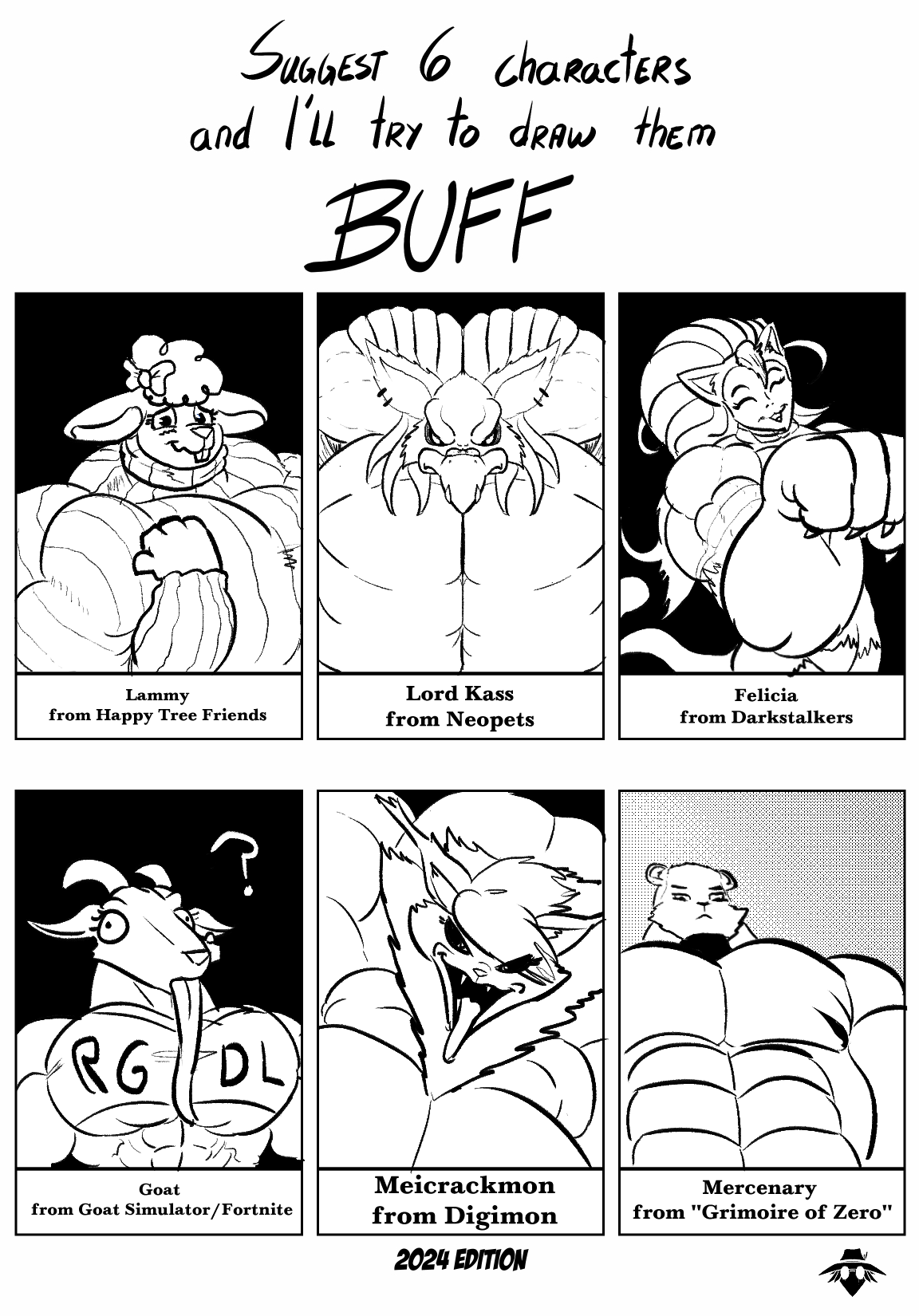 6 characters Buff Meme - By @mimic12455 on Itaku