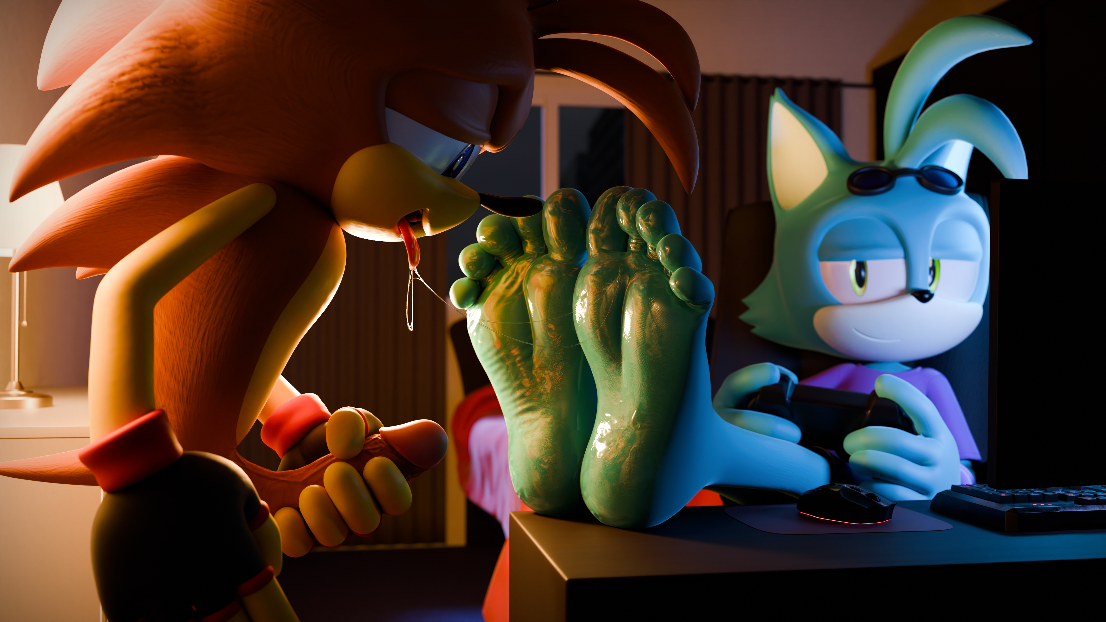 [3D] Night Gaming with Harley 2 - By @feetymcfoot on Itaku