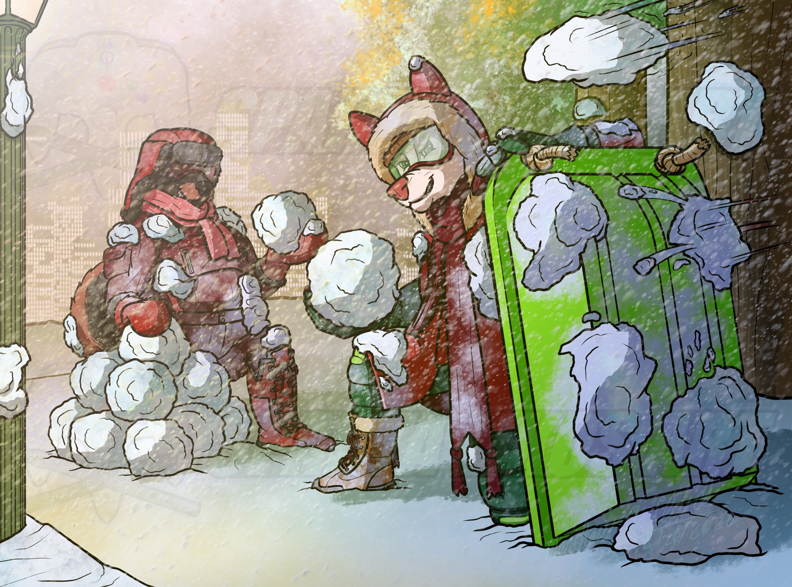 (COM) The Canid Couple's Blizzard Brawl - By @spartalikos on Itaku