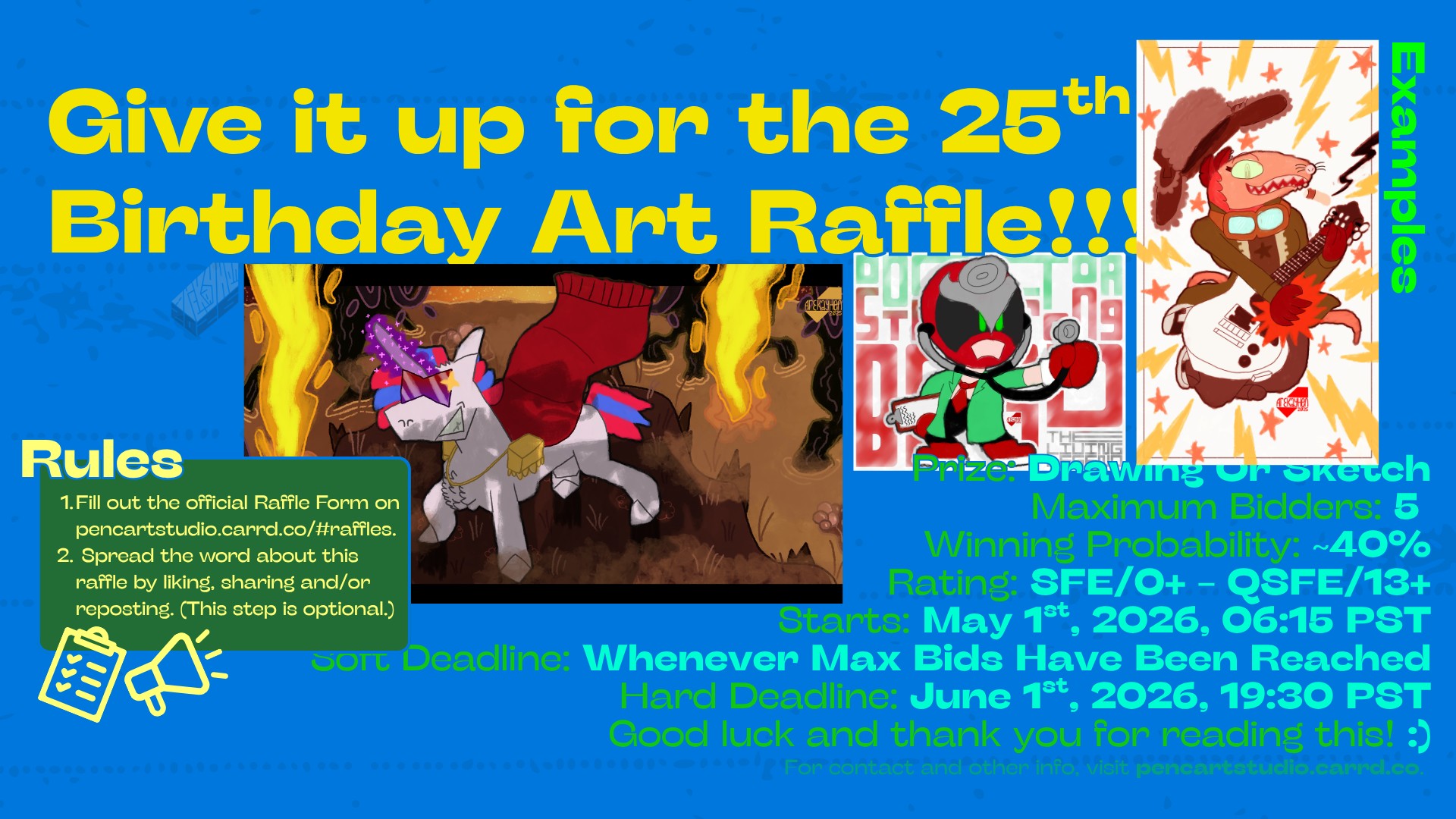 The 25th Birthday Art Raffle - By @pencil_artist_studio on Itaku