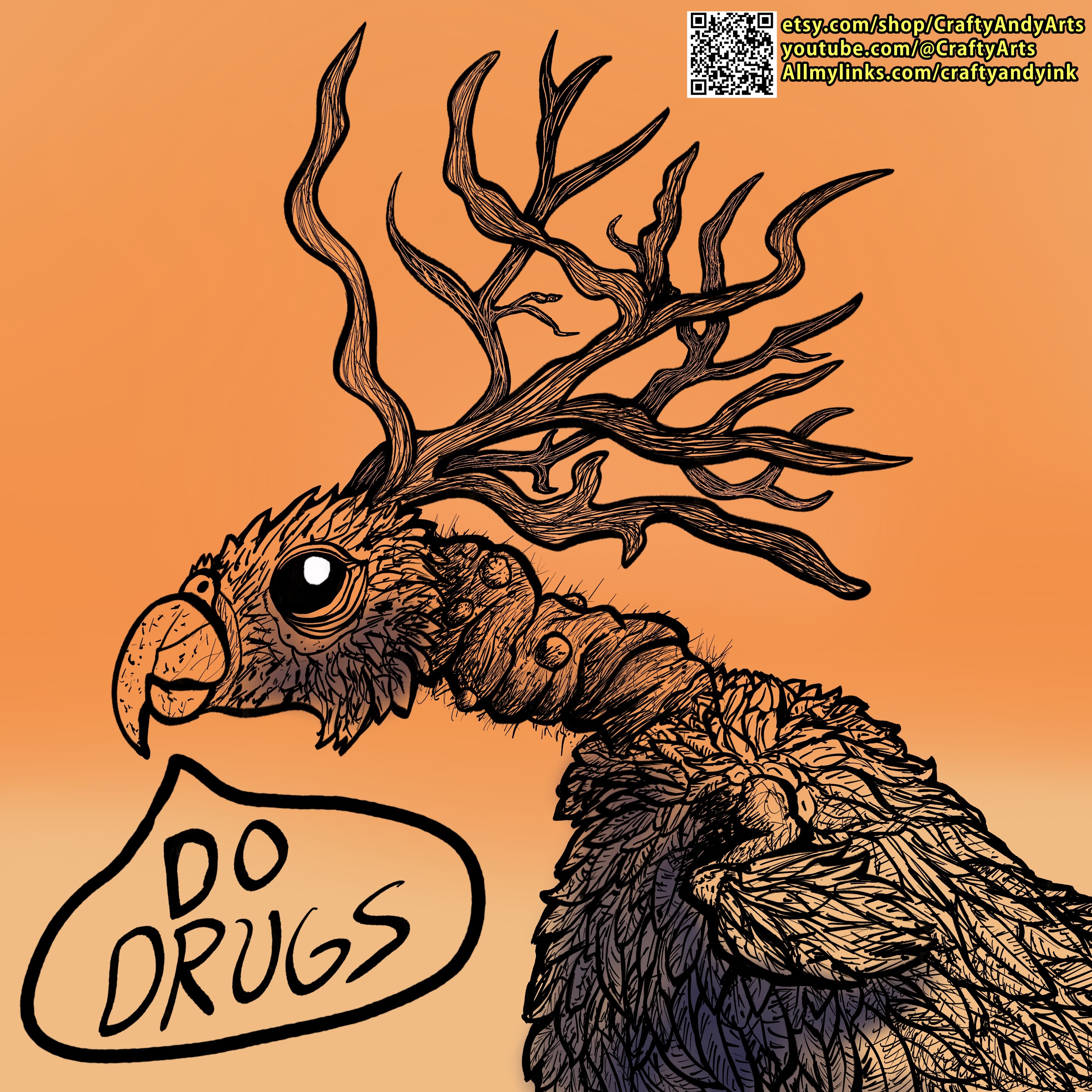 Do_Drugs_Bird_Sticker bw - By @craftyandy on Itaku