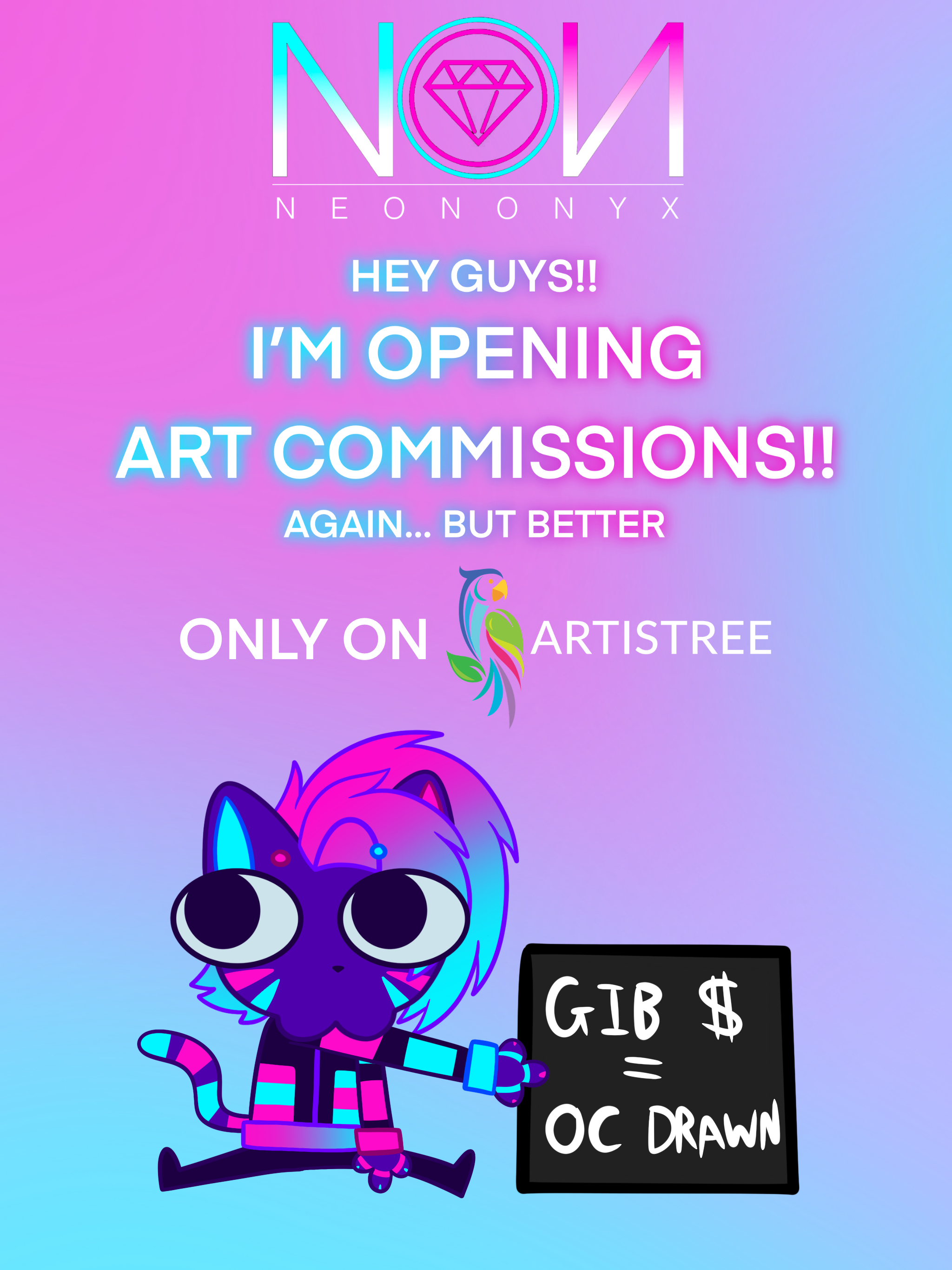 Art commissions are OPEN.. again.. - By @neononyxofcl on Itaku