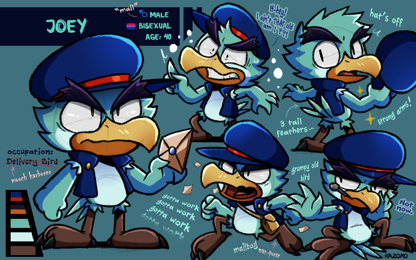 Joey the Delivery Bird: Ref Sheet - By @kazoko on Itaku