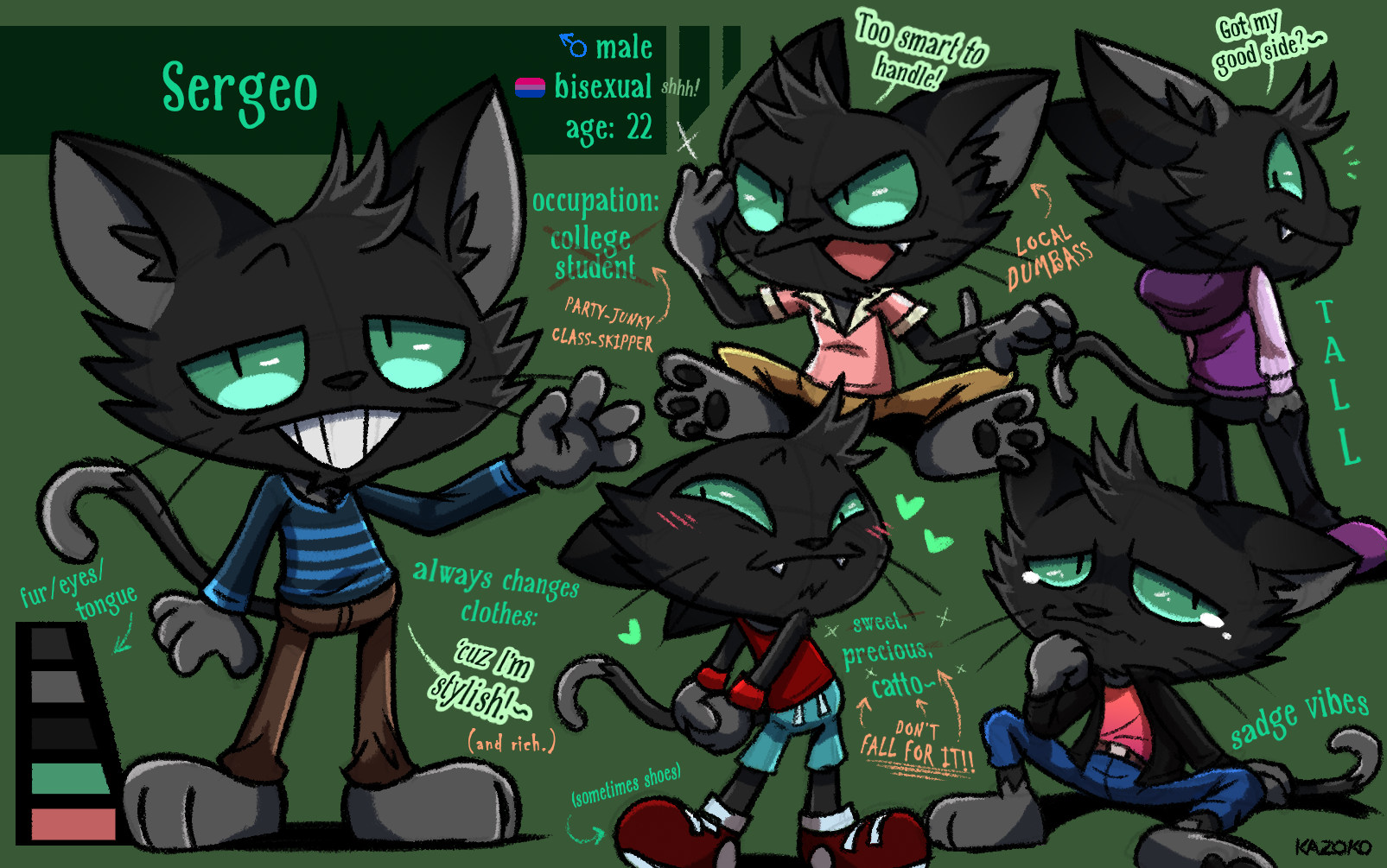 Sergeo the Cat: Ref Sheet - By @kazoko on Itaku
