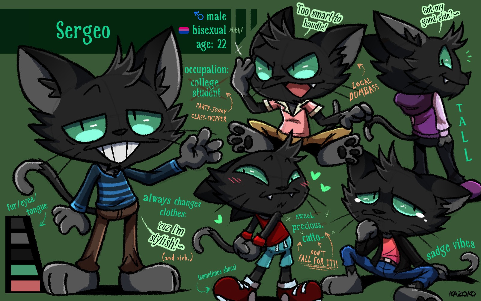 Sergeo the Cat: Ref Sheet - By @kazoko on Itaku