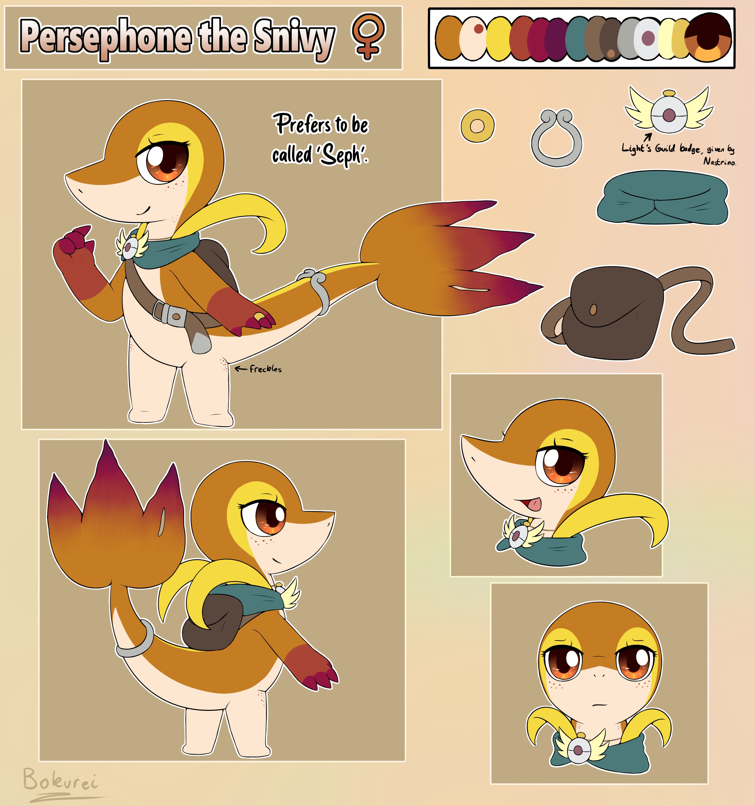 Persephone the Snivy Ref sheet - By @bokurei on Itaku